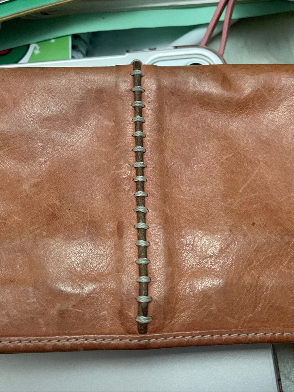 Tommy Bahama leather w Coral and Lime Green Interior Wristlet
